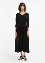 Pleated Elastic Waist Skirt in Stretch Crepe - Black - CO Collections